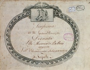 Detalhe de Frontispício de "Sinfonia em E flat major: dedicada à memória de Bellini" de Gaetano Donizetti (1797-1848). de Italian School