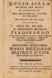 Frontispício do Mozarts Lucio Silla, realizado em Milão em 1773 de Italian School