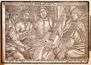 Frontispício do tratado da regra Rubella na viola da gamba por Silvestro Ganassi de Fontego de Italian School