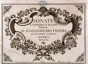 Frontispício de partitura musical para Sonatas de Giuseppe Tartini (litho) de Italian School