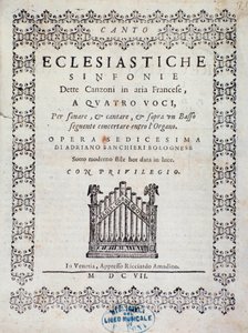 Frontispício da partitura musical do Concerto 5 em "" Canções francesas "" de Adriano Banchieri de Italian School