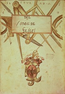 Gal.37 f.3r Frontispício de um manuscrito de cópia da Operação das bússolas geométricas e militares de Galileu Galilei (1564-1642) de Italian School