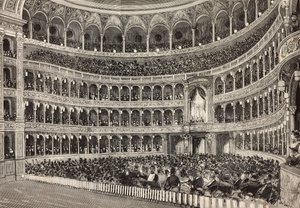 Noite de gala no teatro Costanzo em homenagem ao príncipe herdeiro da Alemanha (futuro Frederico III), Roma, Itália, gravura de desenho de Dante Paolocci, de L