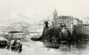 Muro da marina de Génova com Villa Doria Pamphili em fundo, gravura, ca. 1850, Itália de Italian School