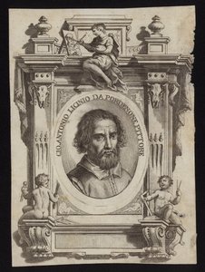 Giovanni Antonio de Sacchis, também conhecido como Il Pordenone e Giovanni Antonio Licinio. Gravura por Giorgio Vasari de Italian School