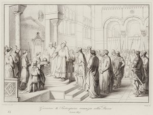 João II Partecipazio renuncia ao Ducado, 887 (gravura) de Italian School