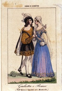 Giulia Grisi e Schutz interpretando Romeu e Julieta em "I Capuleti e i Montecchi" (Les Capulet et les Montaigu) de Vincenzo Bellini de Italian School