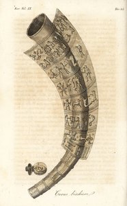 Trompa Dourada de Gallehus, trompa de beber ou Tunderense (gravação em chapa de cobre colorida à mão) de Italian School