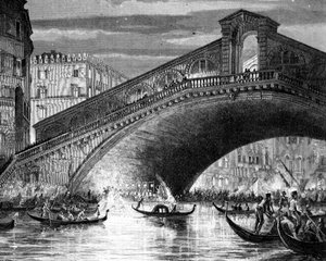Grande Canal e a Ponte Rialto durante o Carnaval de Italian School