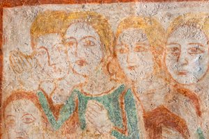 Grupo de fiéis ao fresco de Italian School