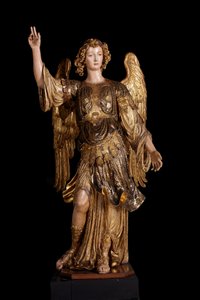 Anjo da Guarda (escultura em madeira, pintura e ouro de Italian School