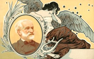 A morte de Guiseppe Verdi (litografia a cores) de Italian School