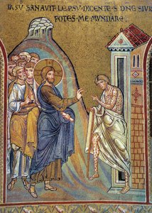 Curando o leproso - mosaico, Monreale, Itália de Italian School