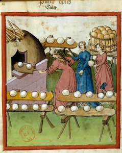 Manual de saúde: pão cozido. Miniatura do manuscrito "Tacuinum Sanitatis", Lombardia, 3º quartel do século XIV. Paris, B N de Italian School