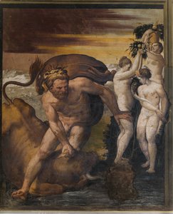 Hércules matando o touro Cretan, da Sala Amarela, Rocca Meli Lupi, Soragna, Parma de Italian School