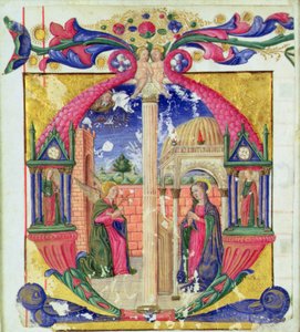 Historia do "M" inicial que representa a Anunciação, c.1475 (vellum) de Italian School