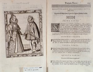 Como dançar um balé para dois Dupla página de Le Gratie dAmore (Le Grazie dAmore) pelo dançarino italiano Cesare Negri chamado Il Trombone (1536-1604), tratado sobre dança de Italian School