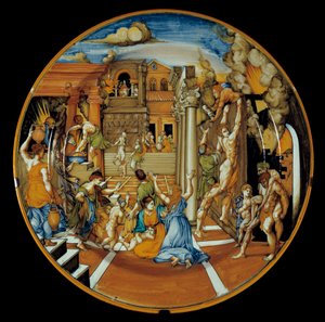 Ilíada de Homere: prato de faiança representando o fogo de Tróia. realizado em Faenza. 1525-1530. Paris, Museu do Louvre de Italian School