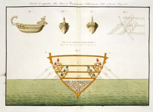 Ilustração de um Roman Polyreme, placa 26, classe 5 da parte I da história das Nações, gravada por A. Nani (aquatint) de Italian School