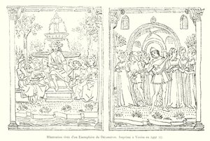 Ilustração de uma cópia do Decameron, impresso em Veneza em 1492, I (gravura) de Italian School