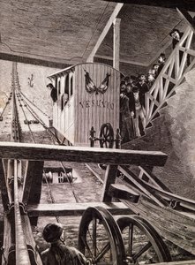 Inauguração do caminho-de-ferro funicular no Vesúvio, Nápoles de Italian School