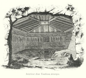 Interior de uma Tumba Etrusca (gravura) de Italian School