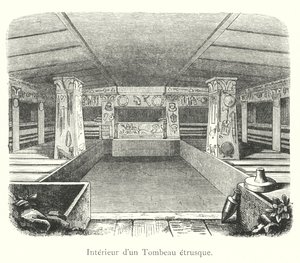 Interior de uma Tumba Etrusca (gravura) de Italian School