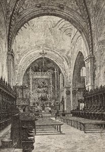 Interior da igreja de Chiaravalle, Itália, gravura de desenho de Quinto Michetti, de L