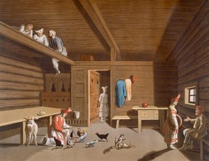 Interior de uma casa camponesa russa, c.1820s-30s de Italian School