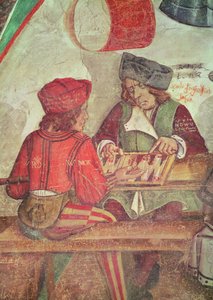 Interior de uma pousada, detalhe de jogadores de gamão (fresco) de Italian School