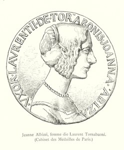 Jeanne Albizzi, esposa de Laurent Tornabuoni, Cabinet des Medailles de Paris (gravura) de Italian School