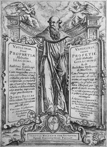 Joaquim de Flora, previsões&39; ilustração se profecias do abade Joachim, 1589 (gravura) (bw foto) de Italian School