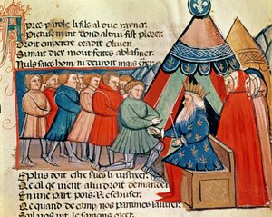 Cavaleiros prometendo sua fidelidade a Carlos Magno (742-814) de um códice veneziano de Italian School