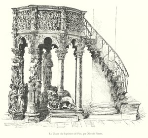A Cadeira do Baptistério de Pisa, de Niccolo Pisano (gravura) de Italian School