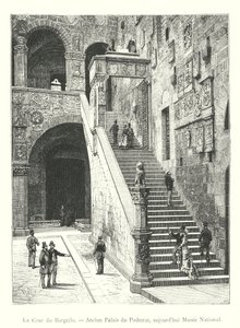 O Pátio do Bargello, antigo Palácio da Podestà, hoje Museu Nacional (gravura) de Italian School