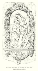 A Virgem e o Menino, Terracotta Bas-relief com o brasão dos Médicis (gravura) de Italian School