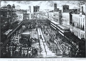 Grande torneio na Piazza Navona, c.1610 de Italian School