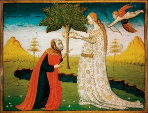 Laura (Laure) de Noves (1308-1348) coroando o poeta Francesco Petrarca (Petrarque). de Italian School