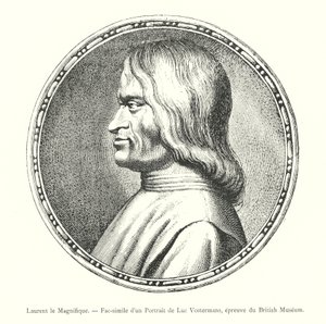 Lorenzo, o Magnífico, Fac-símile de um Retrato de Luc Vostermans, impressão do Museu Britânico (gravura) de Italian School