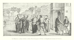 Masaccio, Jesus ordena a São Pedro que pague a Homenagem, Capela do Carmim em Florença (gravura) de Italian School