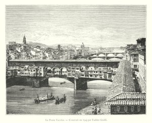 A Ponte Vecchio, construída em 1345 por Taddeo Gaddi (gravura) de Italian School