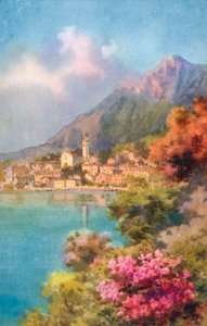 Limone, Lago de Garda, Itália (litografia a cores) de Italian School