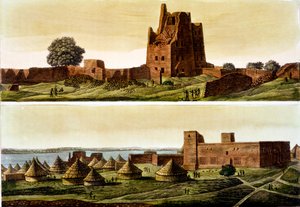 Baixo Egito ou Sudão, o Rio Nilo: Abaixo, Aldeia de El-Querebyn, 1820s-30s de Italian School