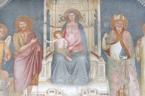 Madonna e criança, anjo gabriel, são joão batista, são ambrose, são bernard de Italian School