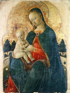 Madonna e Criança num Jardim, Pintor Veneziano (painel) de Italian School