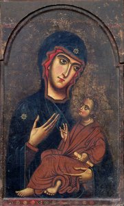 Madonna and Child, conhecida como a Madonna de Pisa, Escola Florentina (tempera no painel) de Italian School