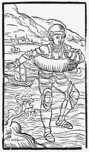 Homem com um anel de vida de uma História dos Povos do Norte por Olaus Magnus (1490-1558), publicado em Roma, 1555 de Italian School