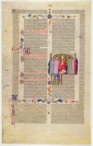 Marlay Cutting IT.10: Folha com miniatura de Gratians Decretum mostrando o arcebispo entronizado entre clérigos e seculares de Italian School