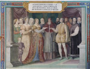 Casamento de Ottavio Farnese e Margaret da Áustria, filha de Carlos V, pelo Papa Paulo III Farnese de Italian School