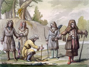Homens de Kamchatka, extremo oriente da Rússia, c.1820s-30s de Italian School